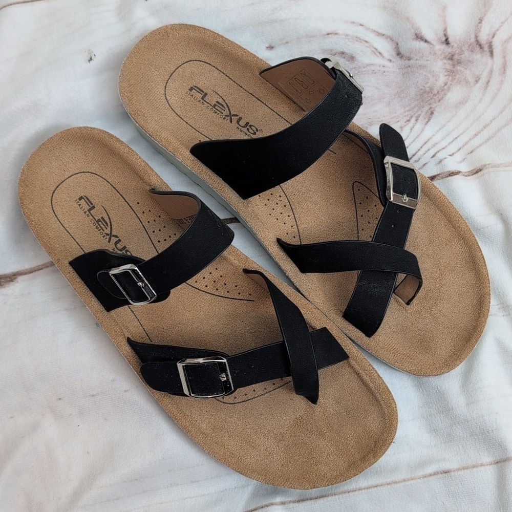 Flexus by Spring Step Italian Comfort Black Buckle Bayside Sandal size 9 or 38 - Picture 2 of 8